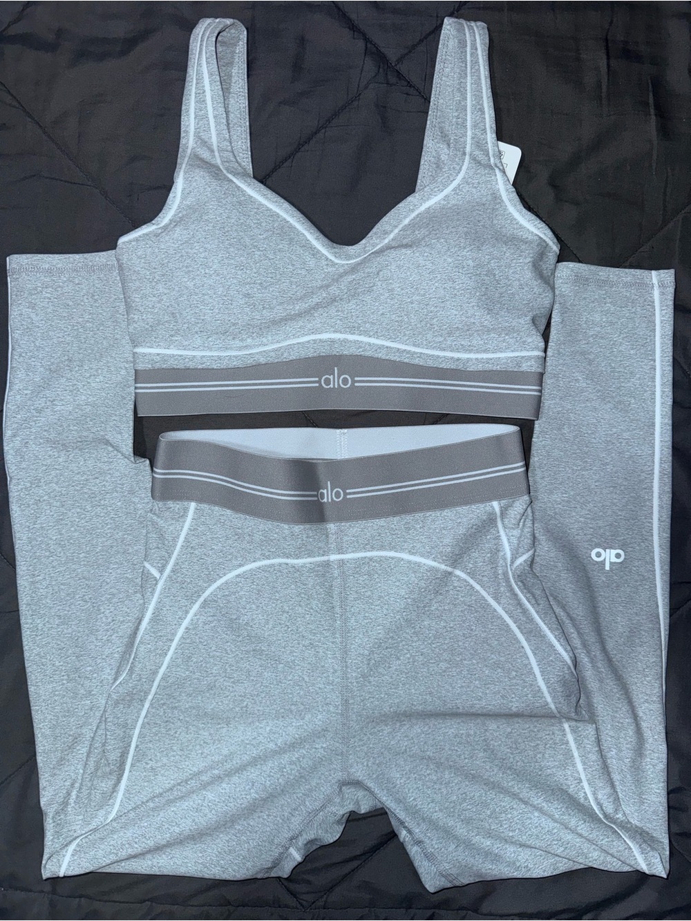 ALO Yoga Light Gray Seamless Leggings & Sports Bra Set